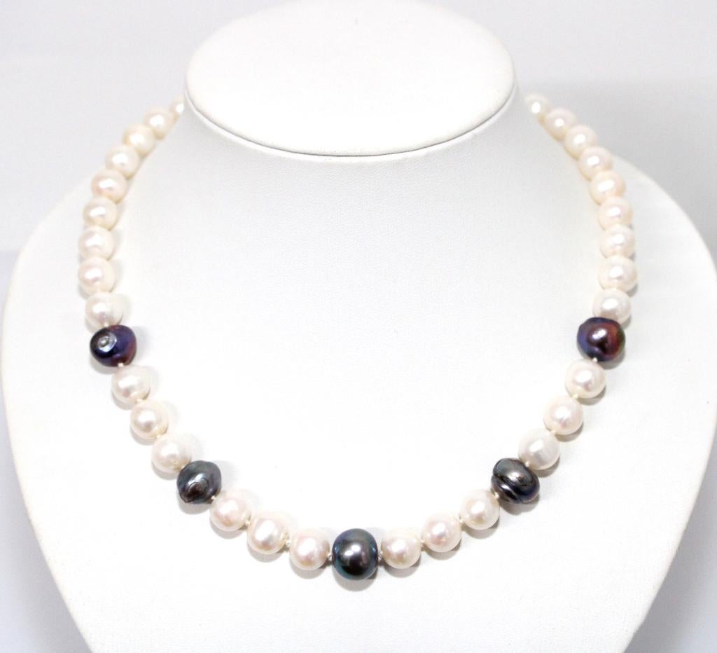 Schitterende 46 CM “Peacock” Zwart & Witte Parel Ketting, Ophalen of Verzenden, Zilver, Ketting, Met edelsteen