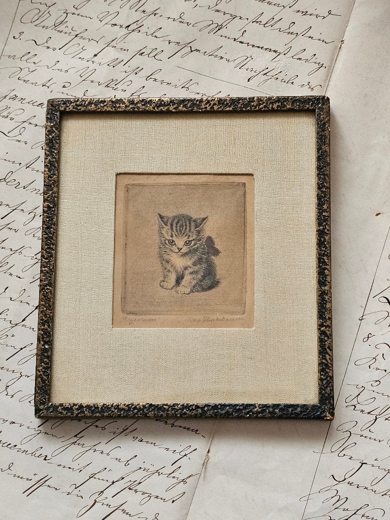 Charmant katje van META PLÜCKEBAUM 'Regenwetter' / ets, Ophalen of Verzenden