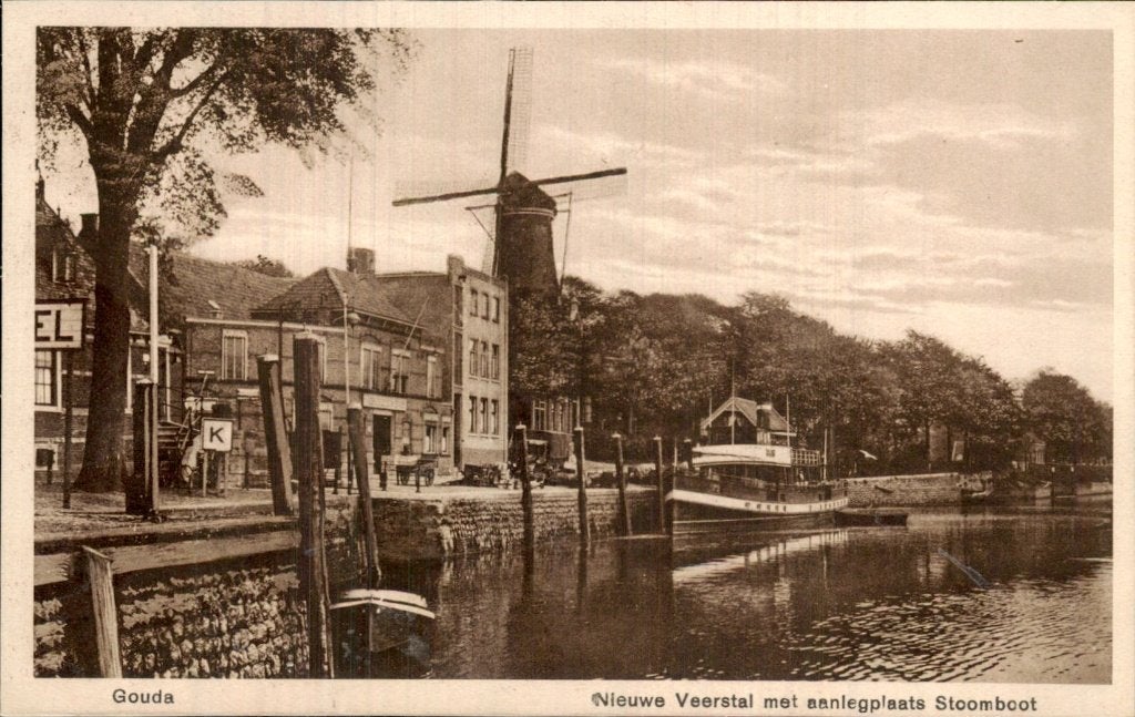 Gouda - Nieuwe Veerstal - aanlegplaats Stoomboot, Ophalen of Verzenden, 1920 tot 1940, Ongelopen, Zuid-Holland