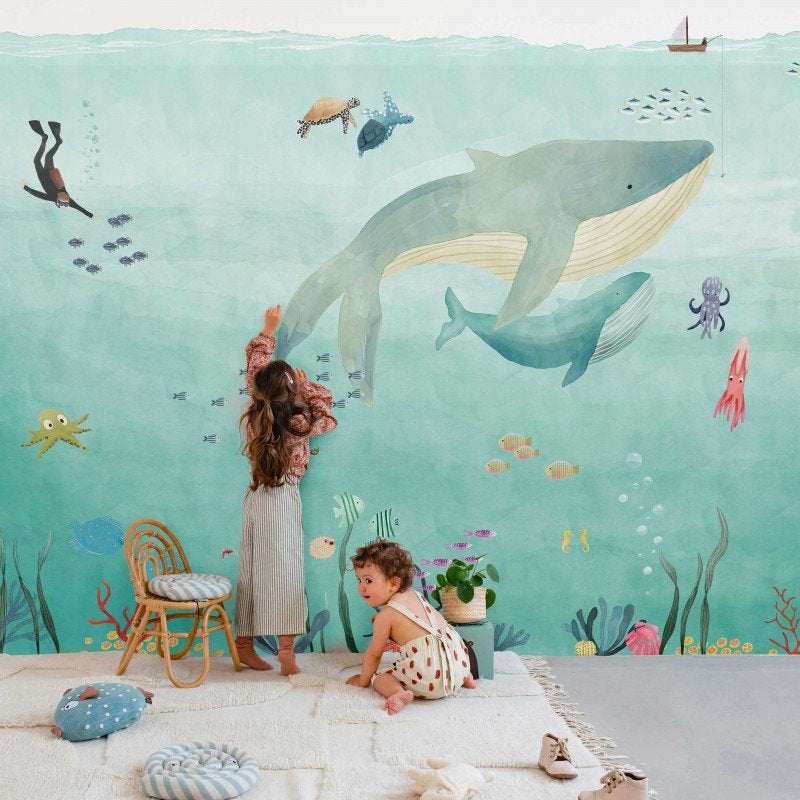 Kinderbehang Behang Walvis Grote Oceaan MIMI'Lou XL, Mimilou, Ophalen of Verzenden, 8, rue Saint-Marc 75002 Paris France, Info@mimilou.fr
