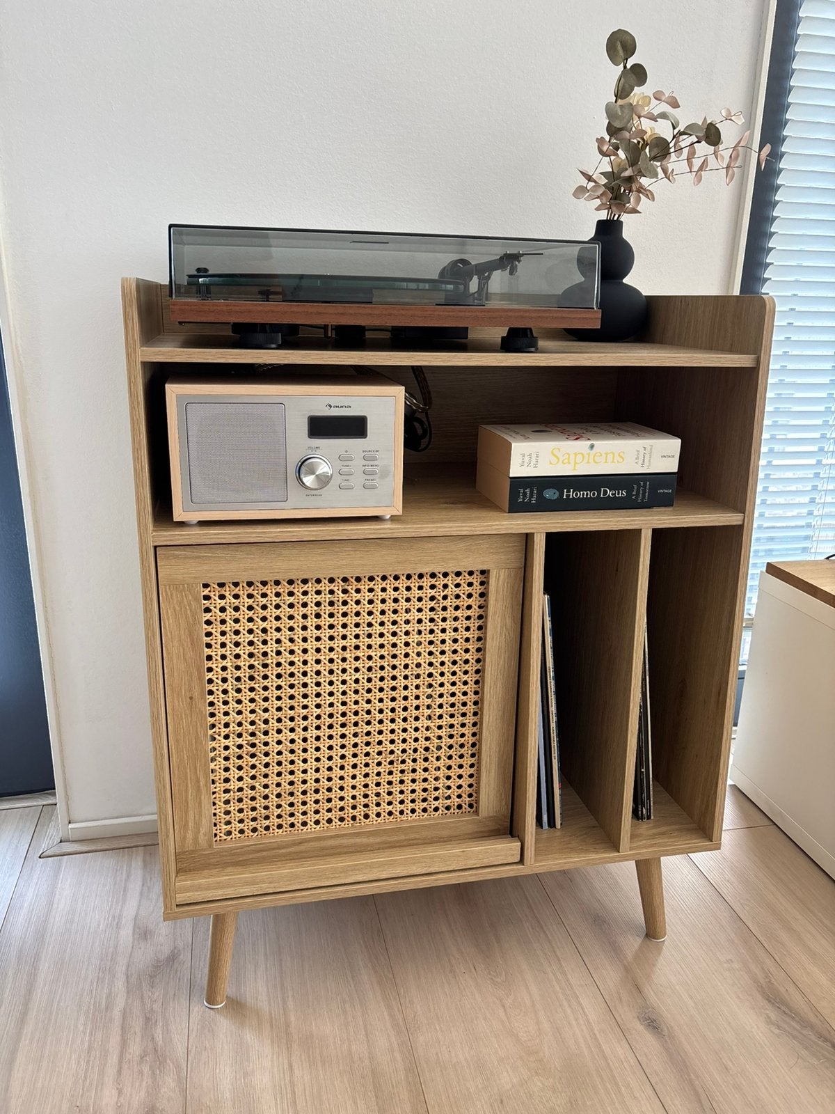 Mooi retro LP kastje (vinyl), Ophalen, Met deur(en), Eikenhout, Nieuw