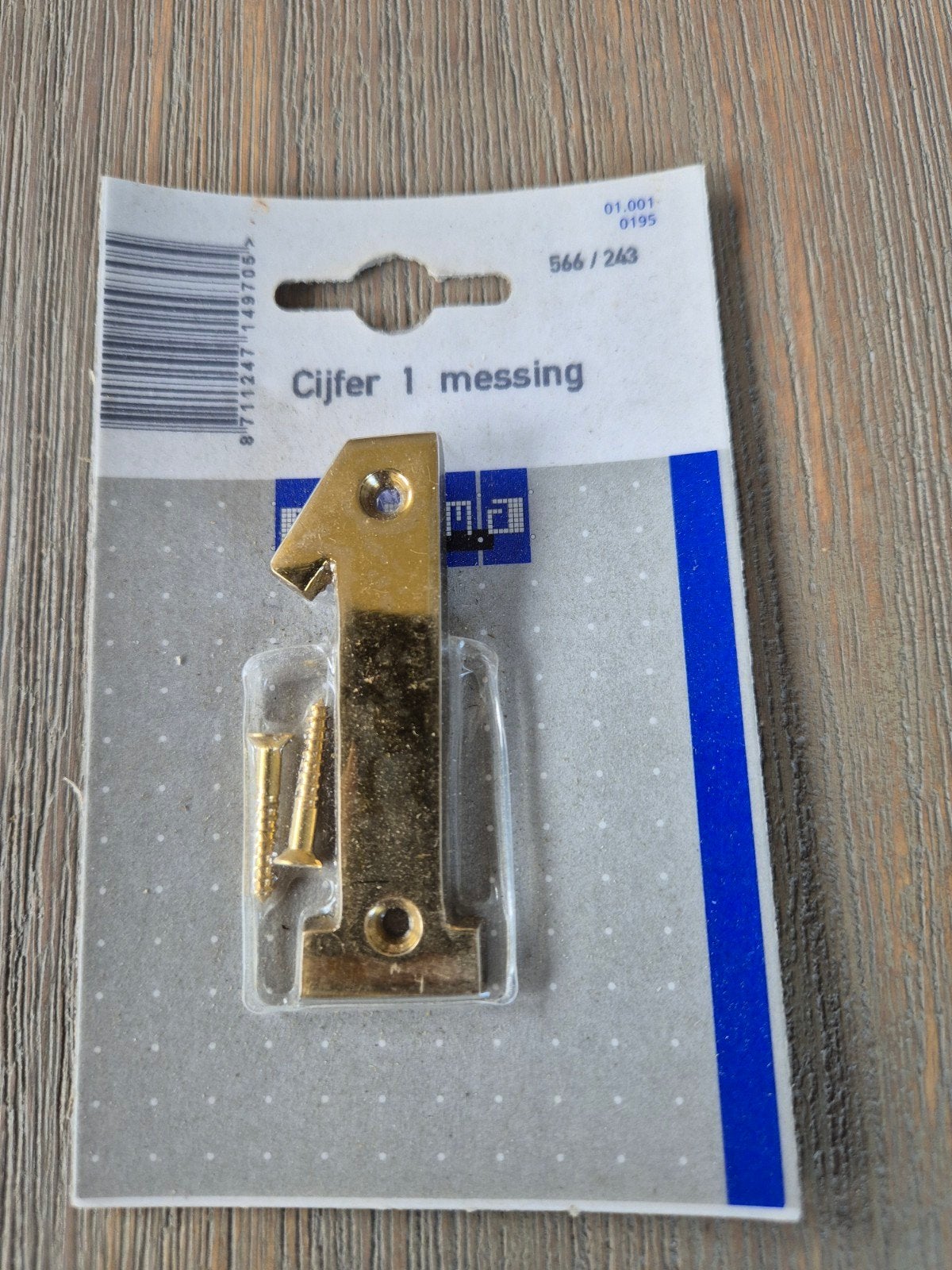 Messing huisnummer 1 - Nieuw in verpakking, Ophalen of Verzenden, Nieuw, Minder dan 50 mm