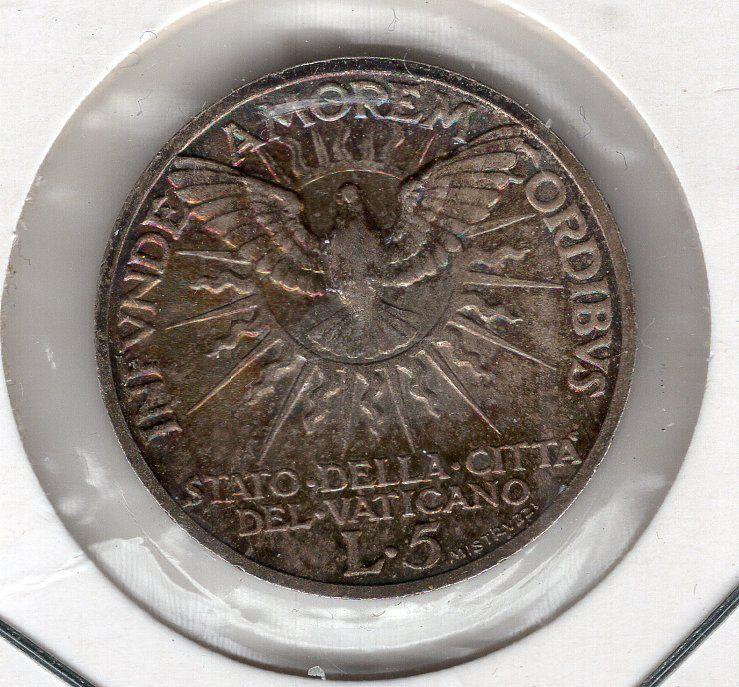 Vaticaan 5 Lire 1939 Sede Vacante zilver schaars, Verzenden, Overige landen, Zilver