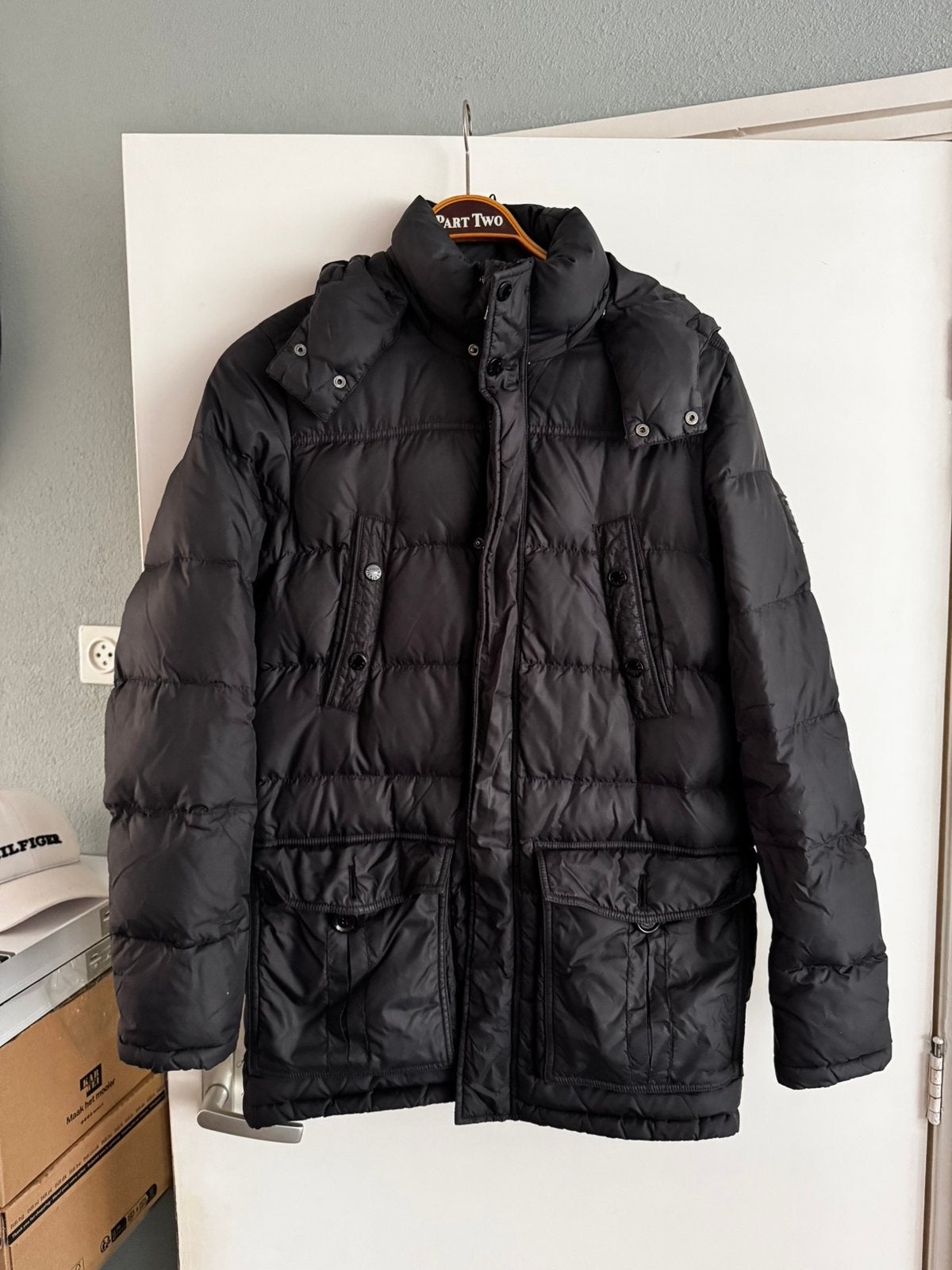 Tommy hilfiger lange jas, Kleding | Heren, Jassen | Winter, Ophalen of Verzenden, Zo goed als nieuw, Blauw