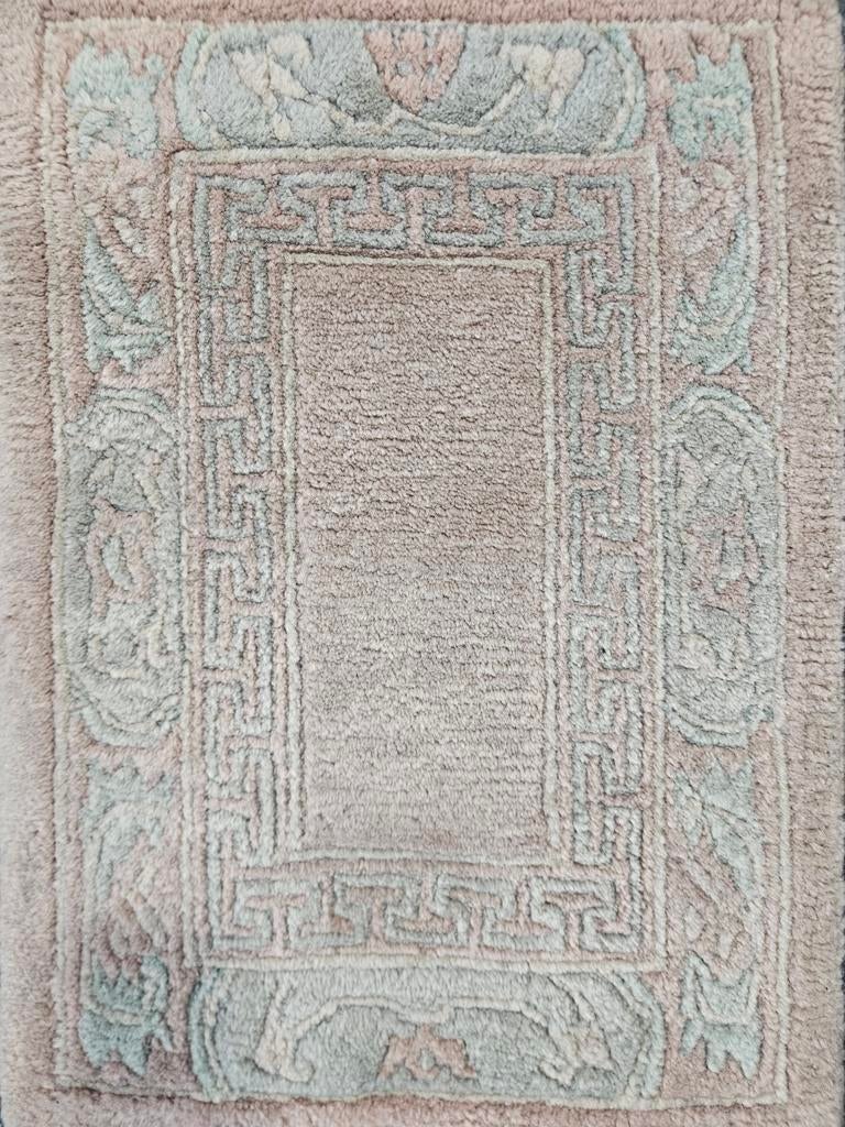 Handgeknoopt oosters wol Nepal tapijt soft pink 43x63cm, Gebruikt, Klassiek, Oosters, Onbekend, Crème