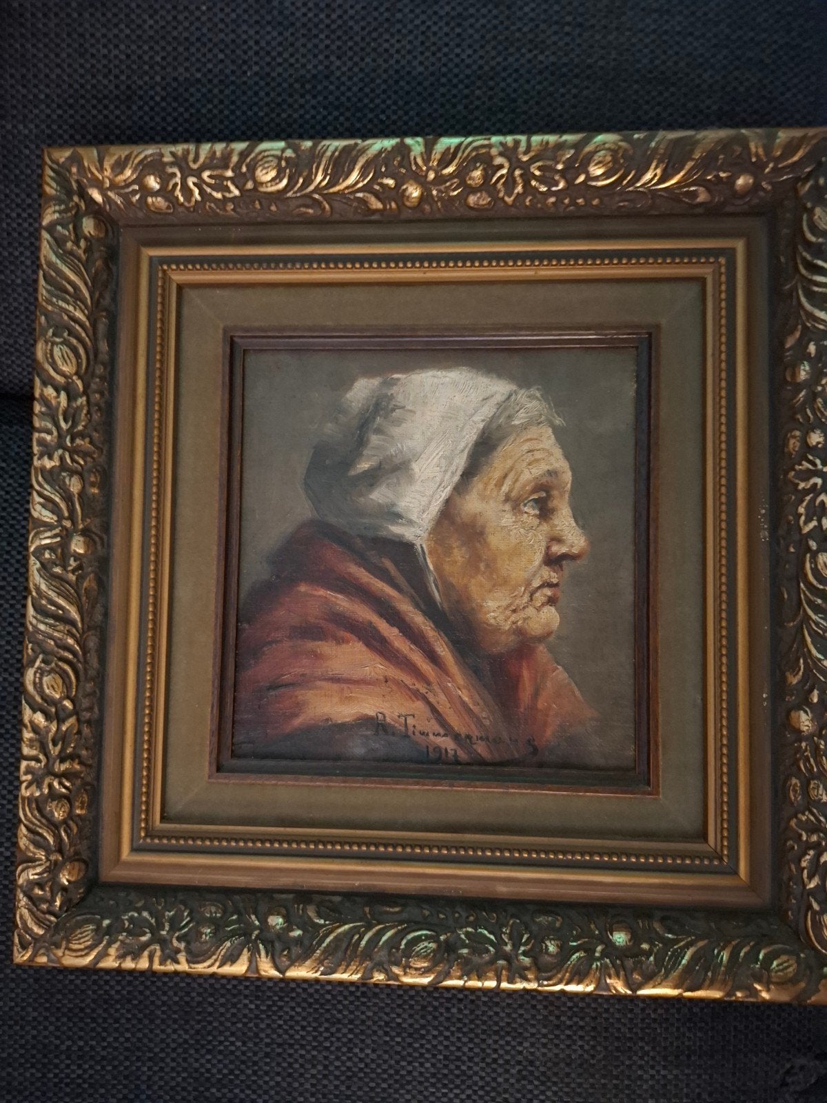 Antiek schilderijtje, R Timmermans 1917 in lijst (35x35 cm.), Ophalen of Verzenden