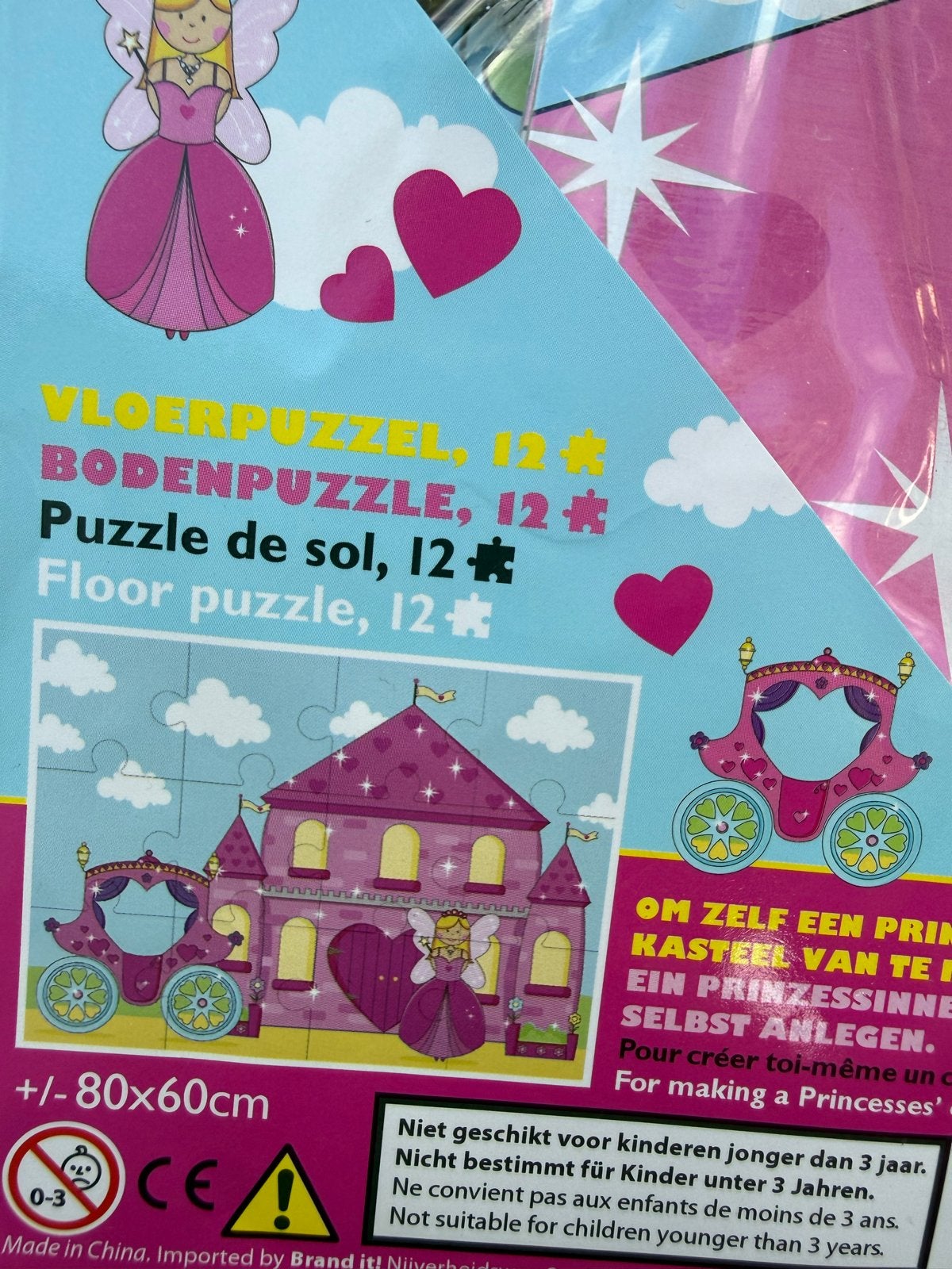 Prinsessen Kasteel Vloerpuzzel 12 Stukjes, Ophalen of Verzenden, 10 tot 50 stukjes, Zo goed als nieuw, 2 tot 4 jaar