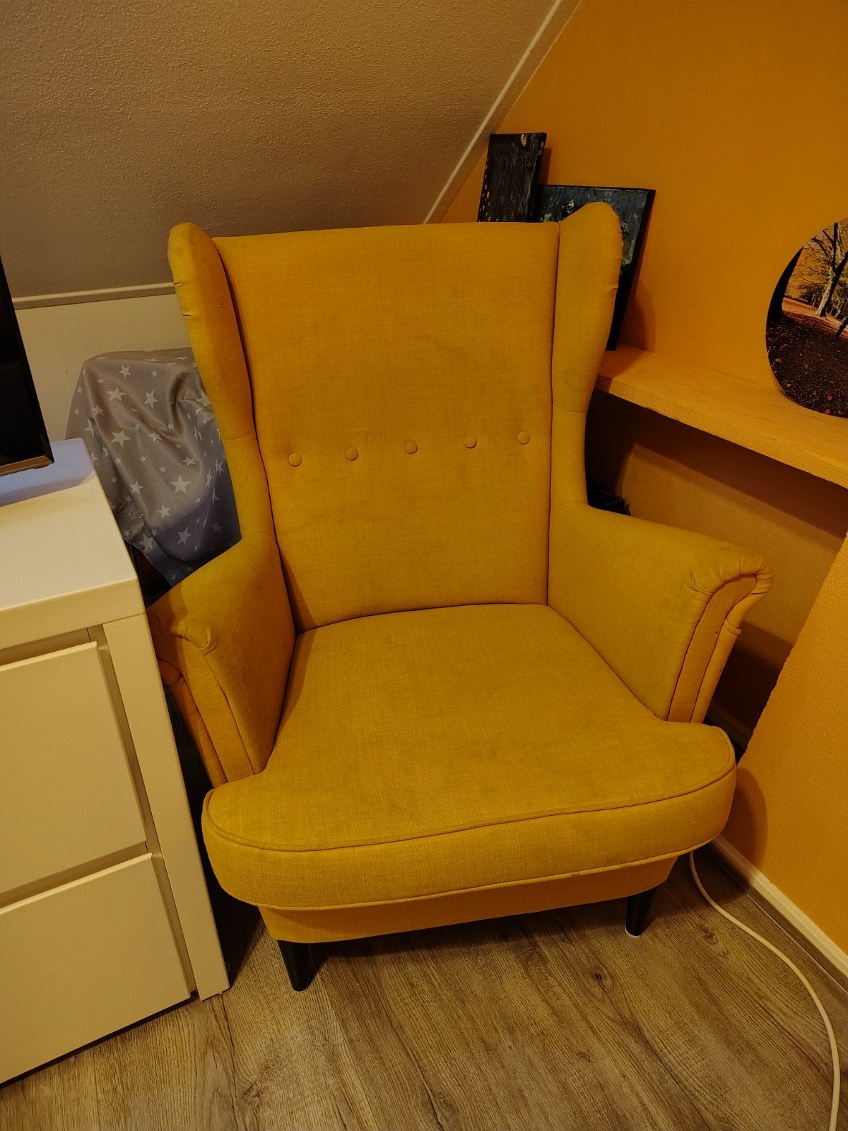 IKEA strandmon - fauteuil geel teab, Huis en Inrichting, Fauteuils, Ophalen, Gebruikt, 75 tot 100 cm, 50 tot 75 cm