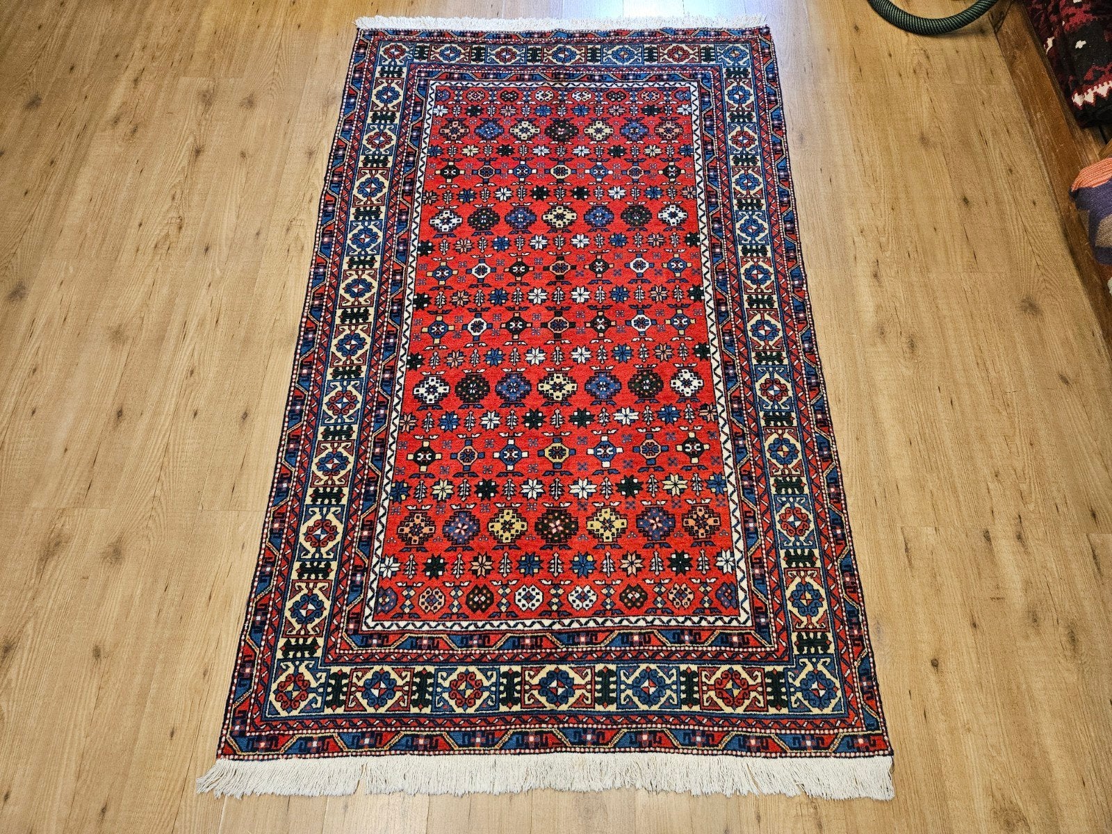 Handgeknoopt perzisch tapijt hamadan 220x130, Info@SlatsAntiek.nl, Geel, 100 tot 150 cm, Perzisch