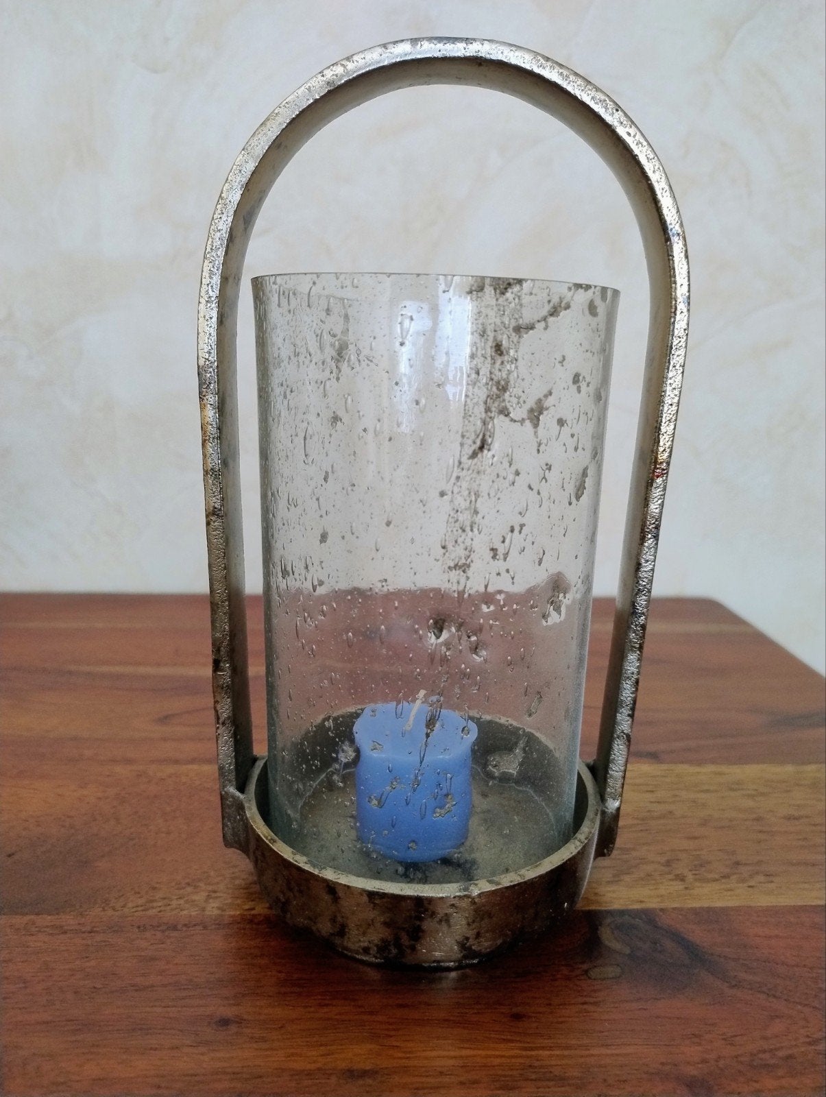 Windlicht metaal en glas, Huis en Inrichting, Woonaccessoires | Stolpen, Ophalen of Verzenden