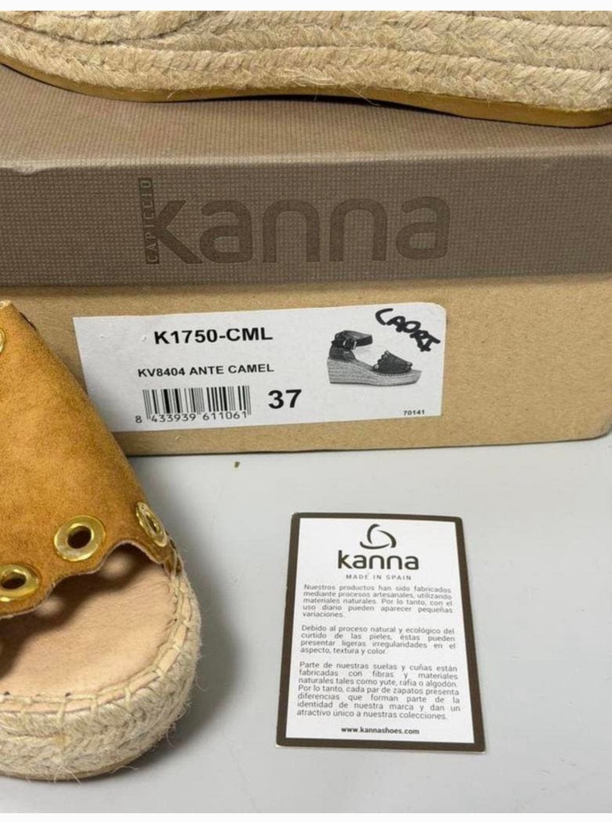 Kanna Espadrilles Sleehak Suède Camel Beige Maat 37 NIEUW, Beige, Nieuw, Ophalen of Verzenden, H