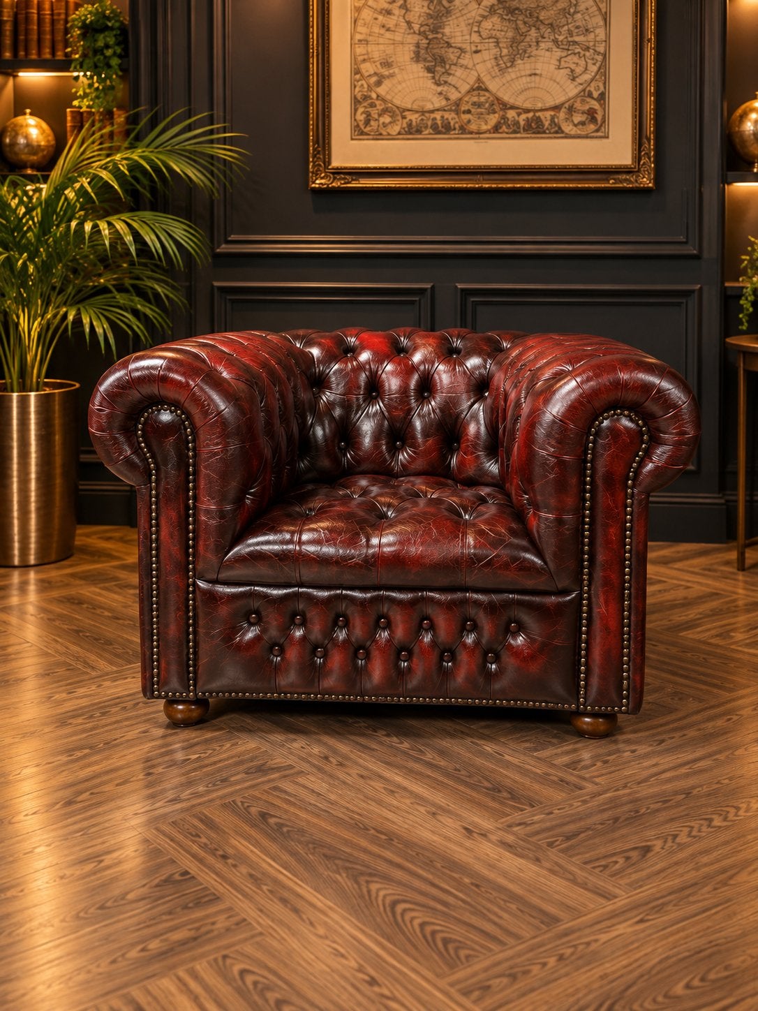 Chesterfield Lederen Fauteuil !!, Ophalen of Verzenden, Zo goed als nieuw, 75 tot 100 cm