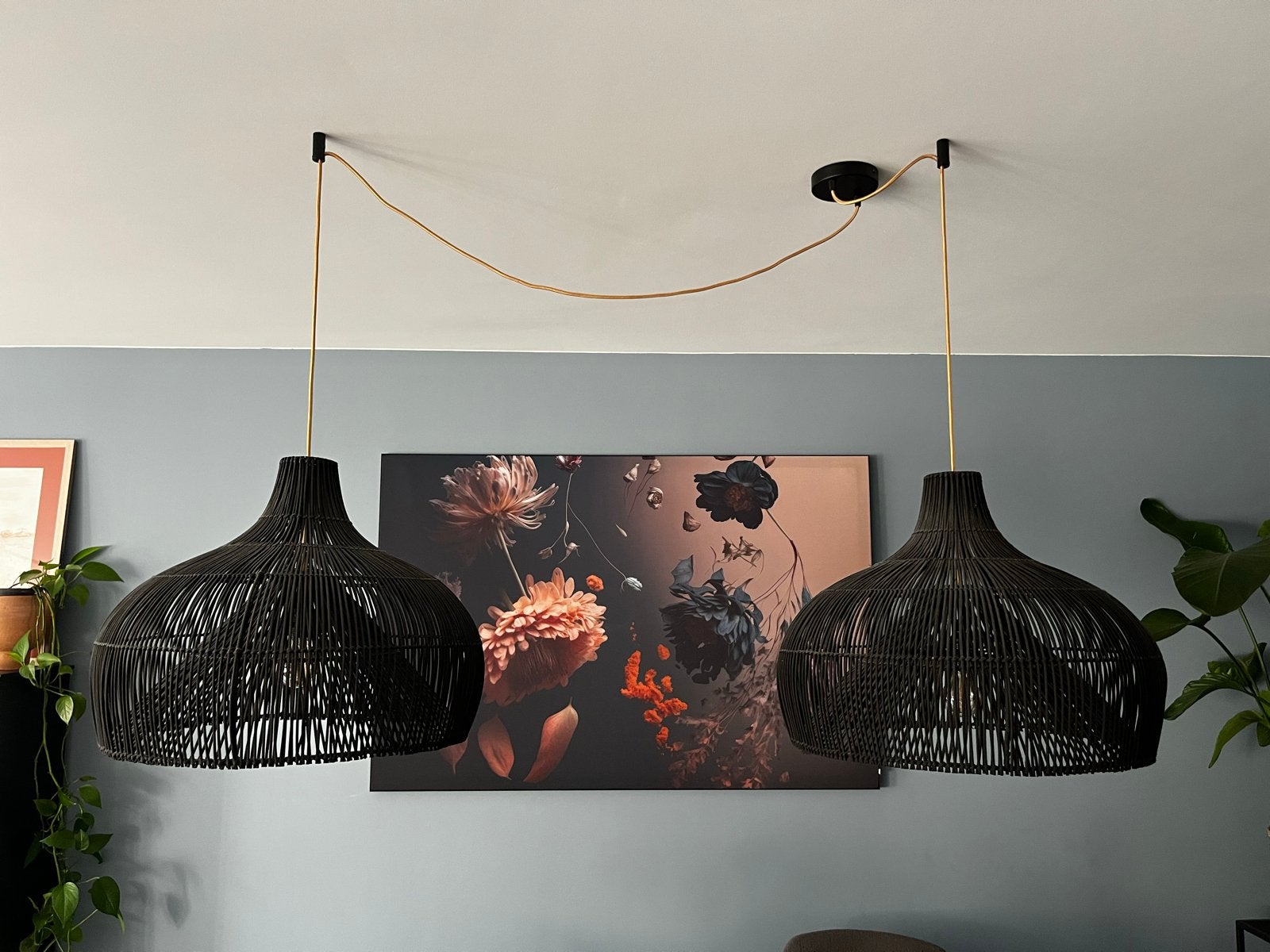 Set van 2 Maggie hanglampen - Zwart rotan, Ophalen, Gebruikt, Natuurlijk materiaal