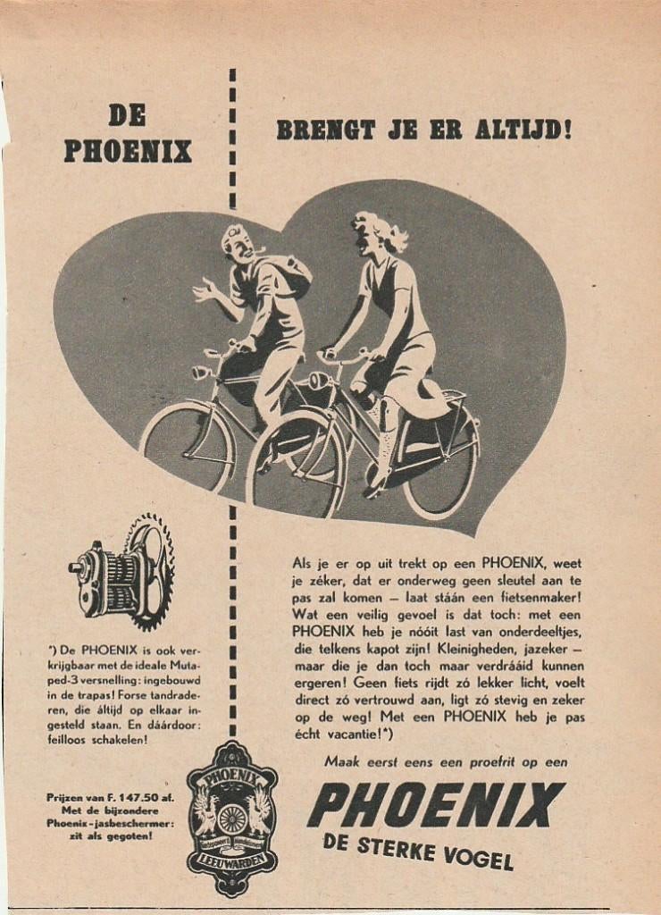 Retro reclame 1951 Phoenix Leeuwarden fietsen goed onderweg, Verzenden, Overige typen
