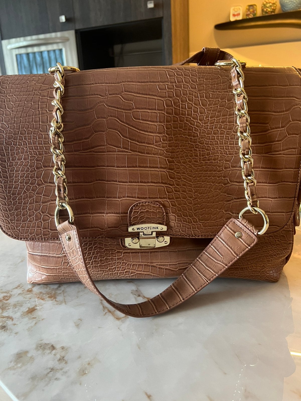 Wooflink hondendraagtas / hondentas croco bruin - luxe, Ophalen of Verzenden, Zo goed als nieuw