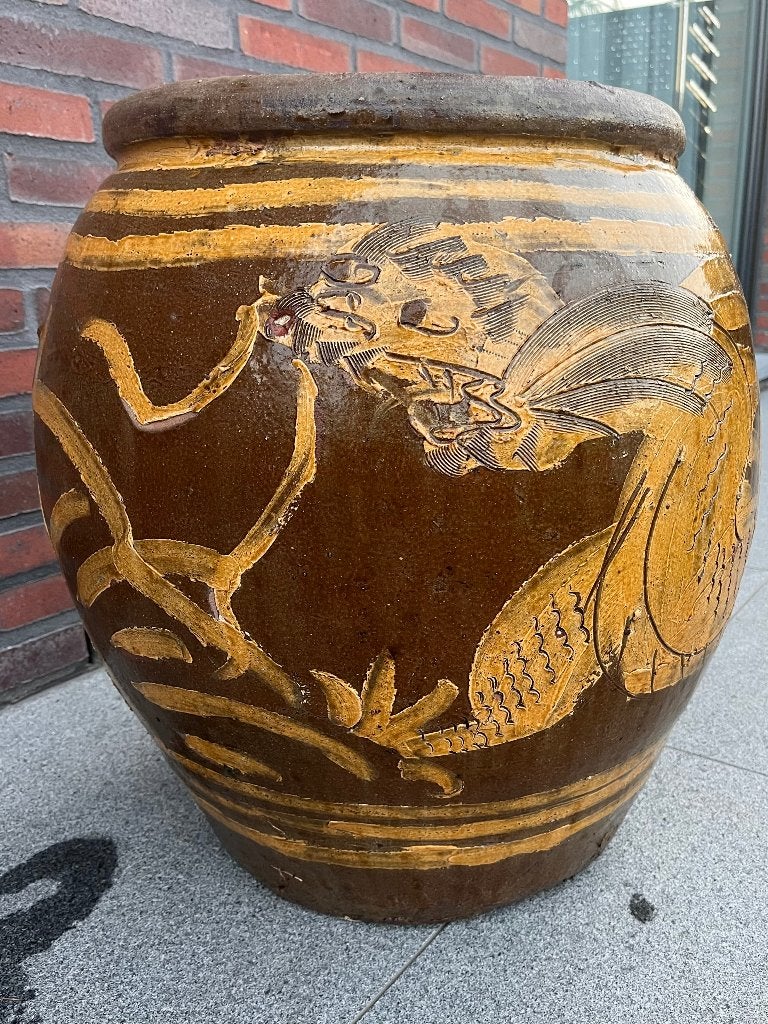 Prachtige grote Chinese eierpot met drakenmotief blikvanger, Antiek en Kunst, Ophalen