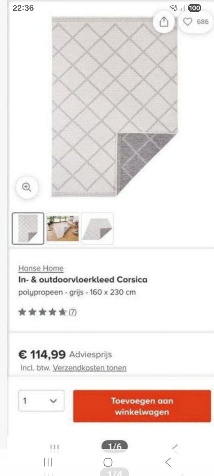 nette binnen buiten vloerkleed 160x230 cm, Ophalen, Zo goed als nieuw