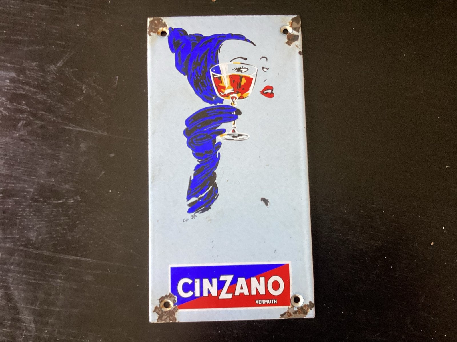 Vintage Cinzano Vermouth Emaille Deurpostje - Cappiello, Antiek en Kunst, Ophalen of Verzenden