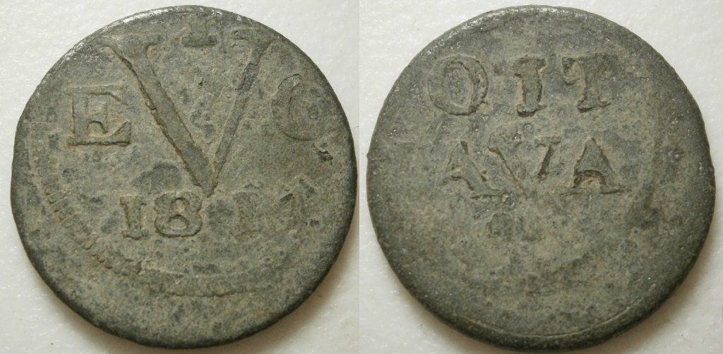 PD11448 Tinnen Duit VEIC Java 1814, Postzegels en Munten, Munten | Nederland, Ophalen of Verzenden, Vóór koninkrijk, 1 cent, Losse munt