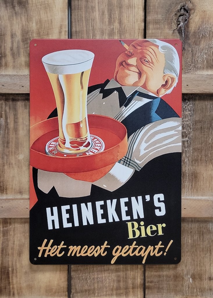 Heineken Ober Dienblad bier reclamebord van metaal wandbord, Ophalen of Verzenden, Nieuw, Reclamebord, Plaat of Schild, Overige merken