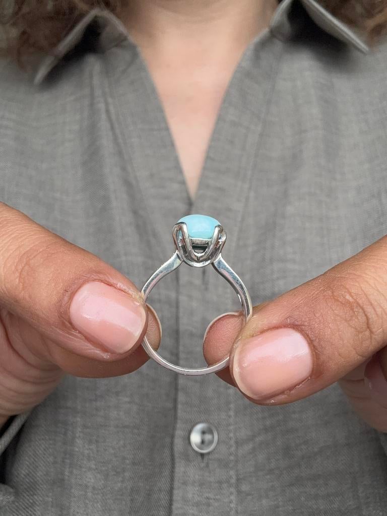 Zilveren ring met Larimar, 18 tot 19, Blauw, Ophalen of Verzenden, Met edelsteen