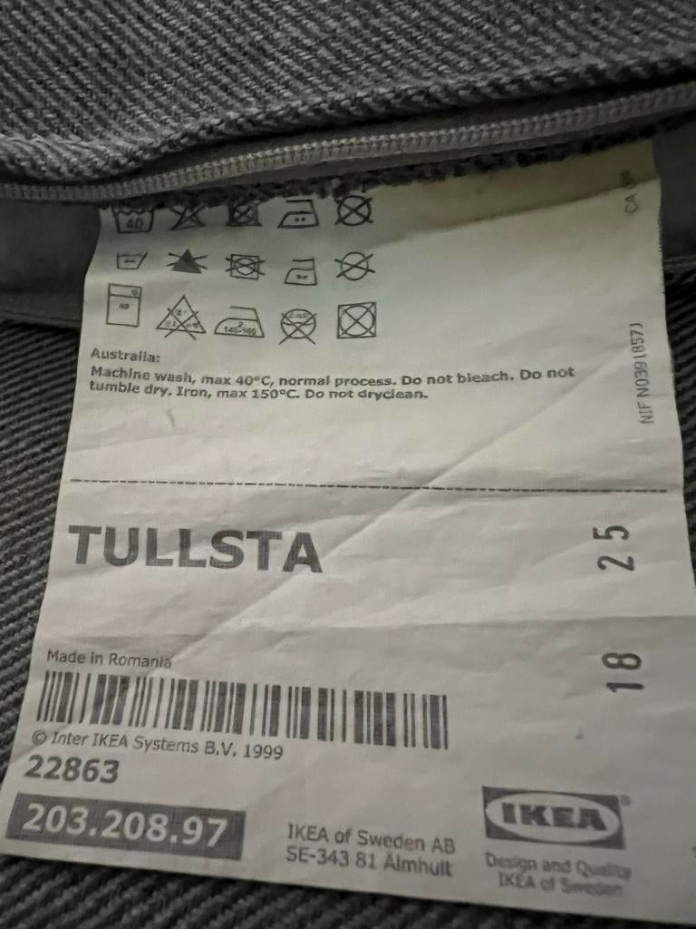 2 Grijze IKEA Tullsta kuipstoelen met rugkussen, Ophalen, Zo goed als nieuw, Stof, 75 tot 100 cm