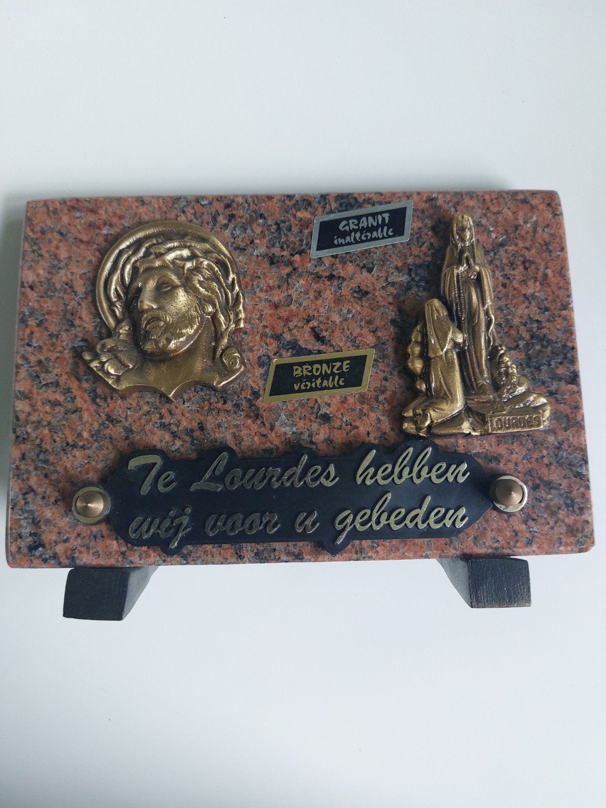 Gedenkplaat Lourdes - Graniet en Brons, Ophalen of Verzenden