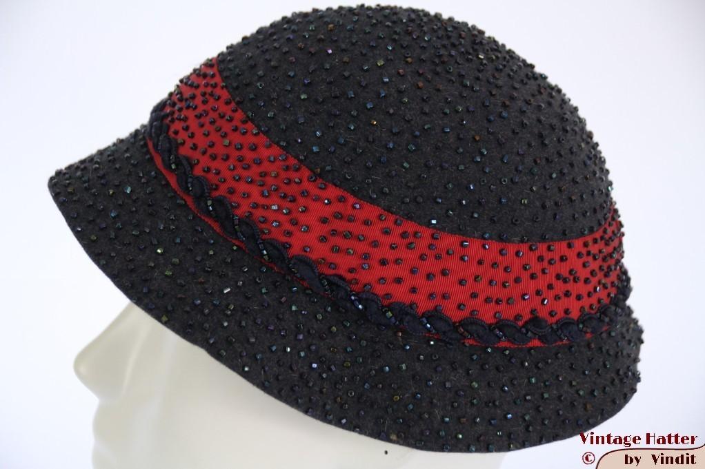 Vintage Dames Cloche dophoedje Alfreda donker blauw 54 = XS, 55 cm (S, 6⅞ inch) of minder, Hoed, Alfreda New York - May Co, Ophalen of Verzenden