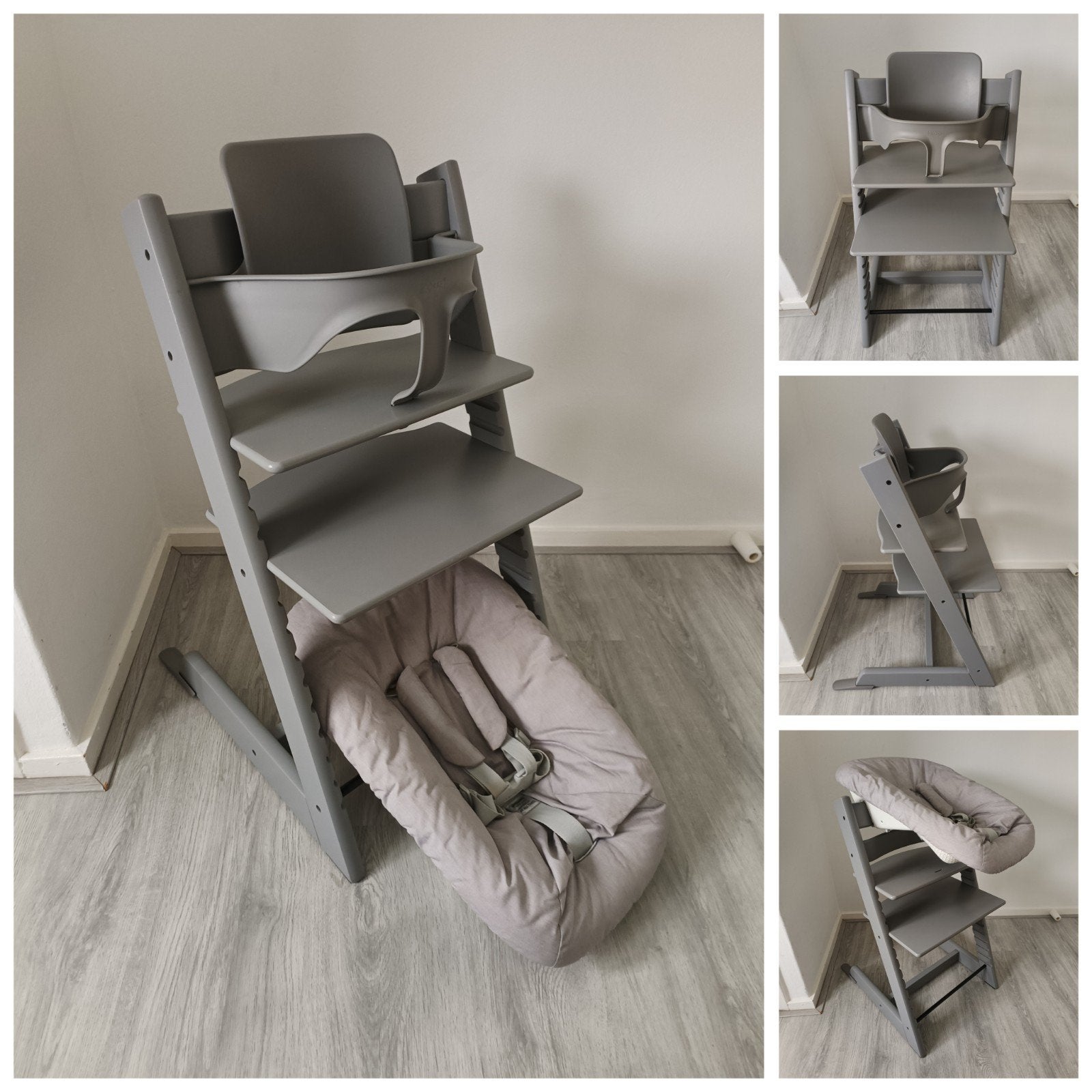 ZGAN!Stokke Tripp Trapp storm grey+babyset,2 standen newborn, Meegroeistoel, Ophalen of Verzenden, Zo goed als nieuw, Stokke Tripp Trapp