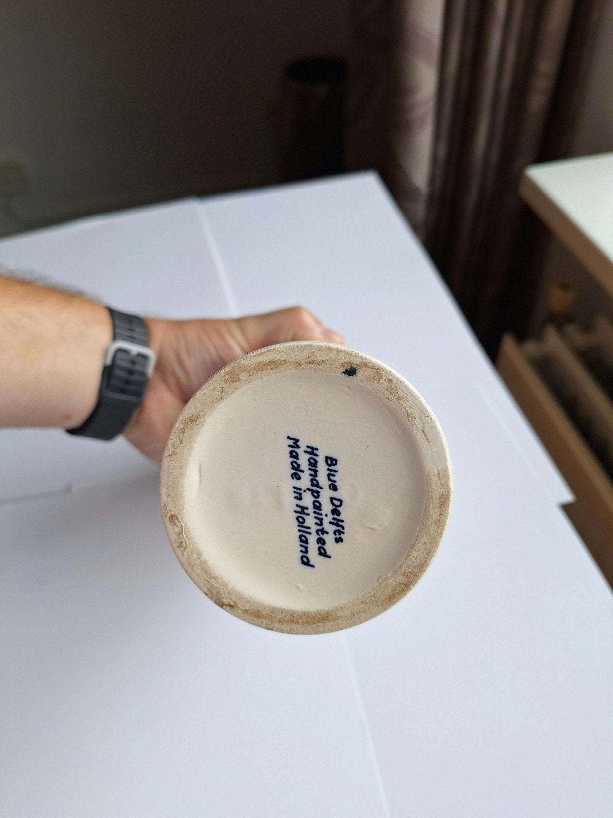 Antieke Delfts Blauwe Handgeschilderde Fles met Molen, Ophalen