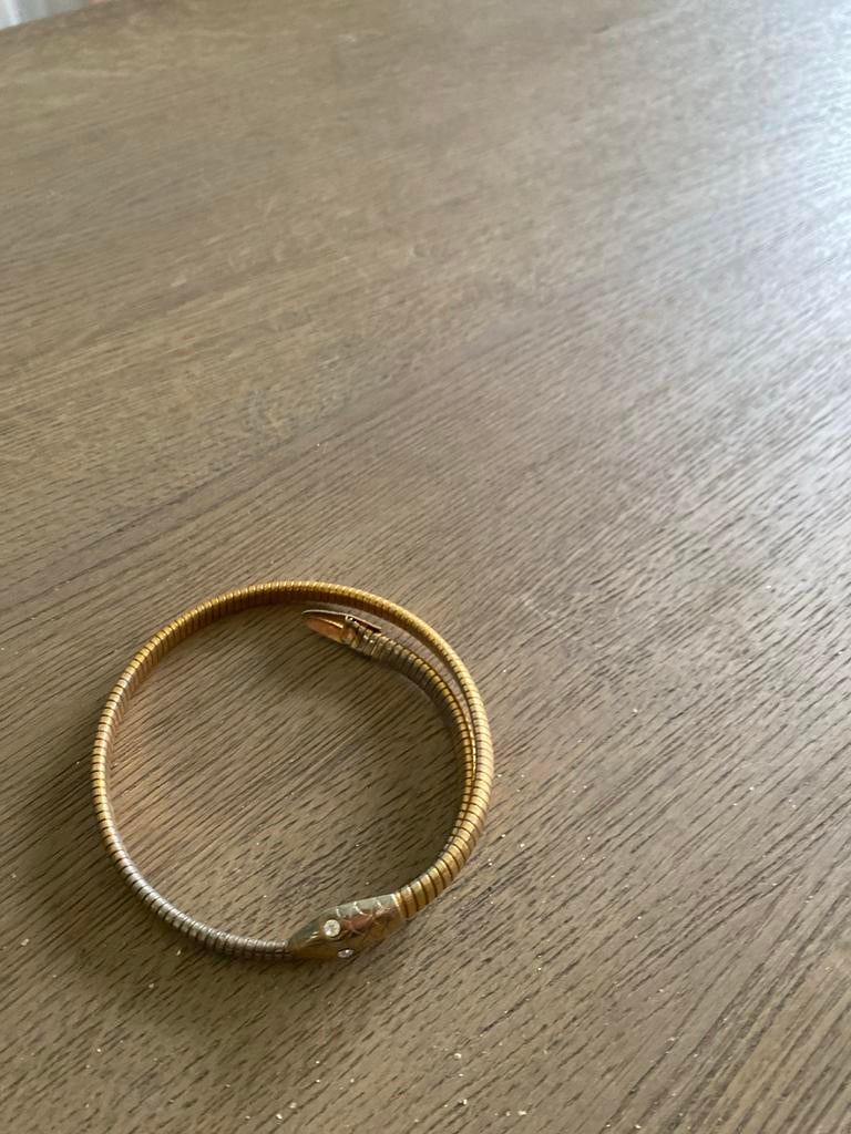 Gouden Slangen Armband met Strass Ogen, Overige materialen, Gebruikt, Overige kleuren, Met bedels of kralen