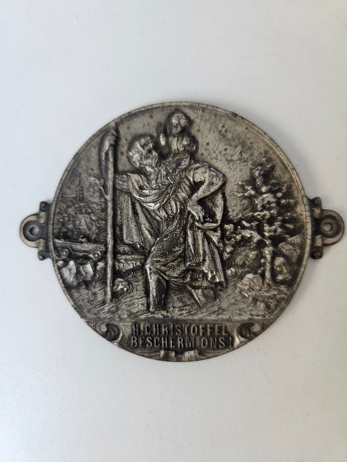 Antieke H. Christoffel Medaille - Beschermheilige, Verzamelen, Religie, Ophalen of Verzenden