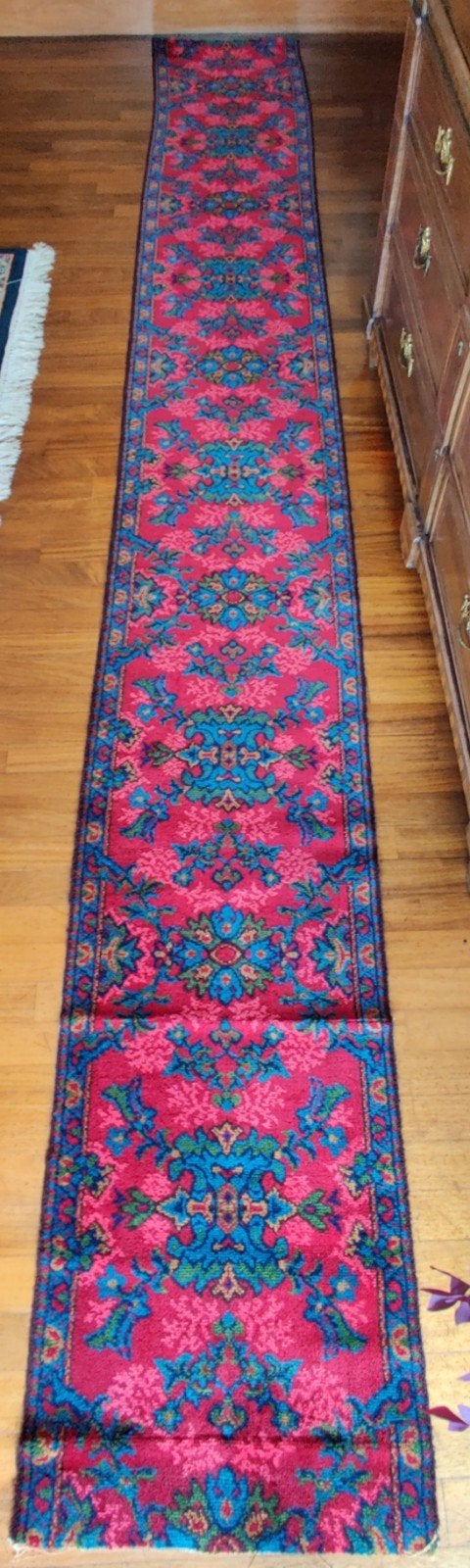 Vintage Wollen Loper Jaren 60 Retro 100% Scheerwol 57x452cm, Huis en Inrichting, Stoffering | Tapijten en Kleden, Gebruikt, 200 cm of meer