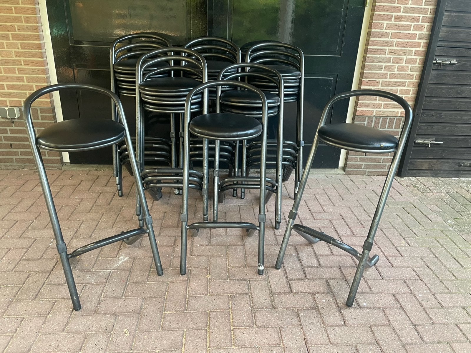 Stapelbare Barkrukken horeca kwaliteit hamerslag Zwart, Ophalen, 5 krukken of meer, Met voetsteun, 60 tot 90 cm