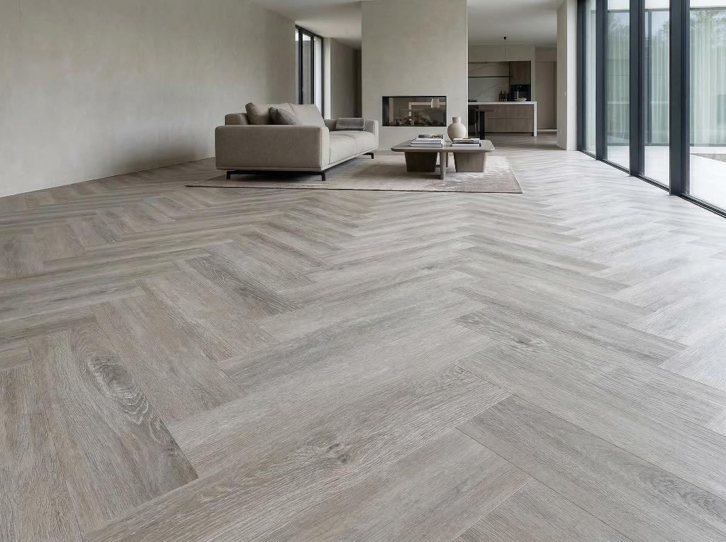 Plak PVC grijs eiken visgraat, Huis en Inrichting, Stoffering | Vloerbedekking, Ophalen, 75 m² of meer, Overige typen, Nieuw