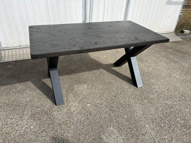 luxe eetkamer tafel eiken zwart x poot 160x90 cm, show model, Ophalen