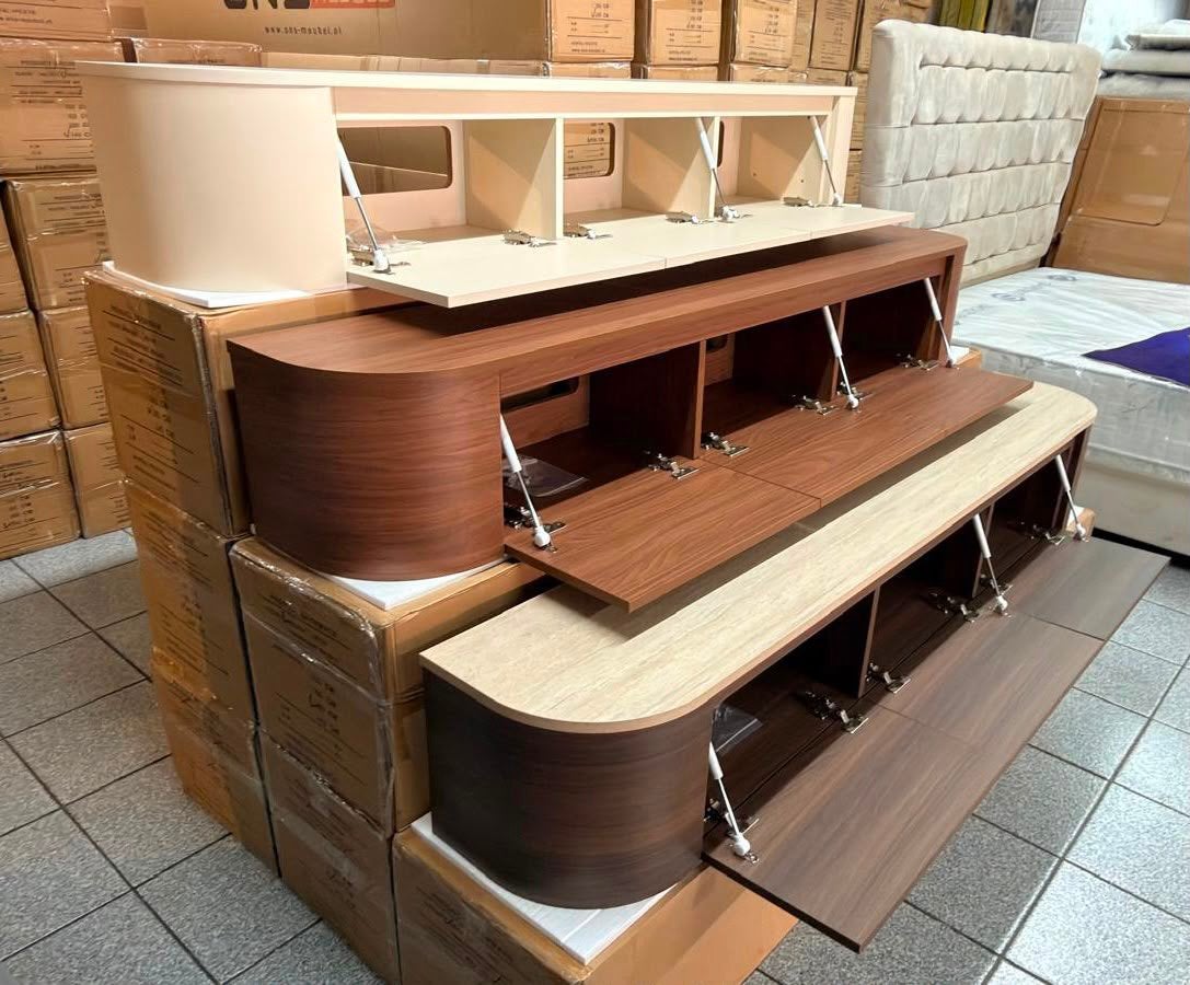 Japandi Tv meubel zwevend (BEIGE-WALNOOT-WALNOOT TRAVERTIN), Ons Meubel, Japandi, 150 tot 200 cm, Eikenhout
