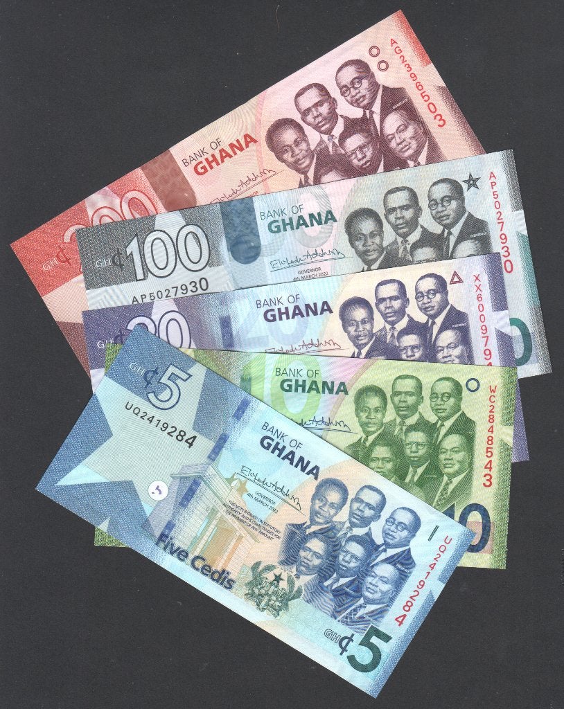 Ghana hele mooie set biljetten 5,10,20 ,100 en 200 Cedis, Verzenden, Overige landen, Setje