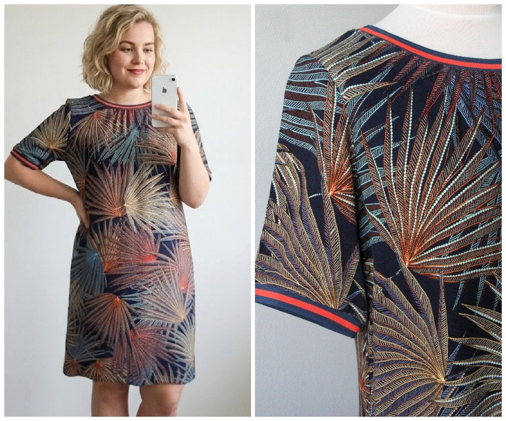 Geisha - prachtige jurk met palmprint - blauw - maat 40, Kleding | Dames, Maat 38/40 (M), Geisha, Zo goed als nieuw, Boven de knie
