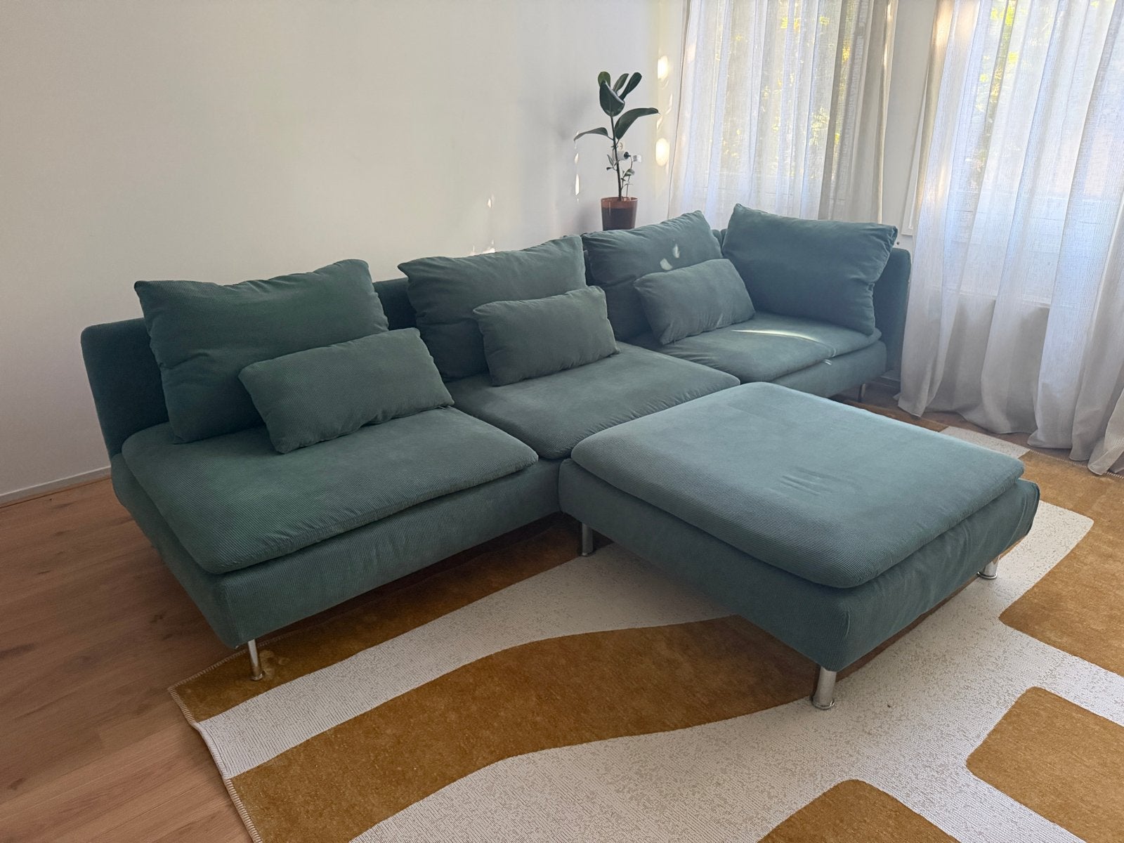 IKEA Söderhamn Kelinge turkoois grijs rib corduroy bank, Huis en Inrichting, Ophalen, Zo goed als nieuw, Stof