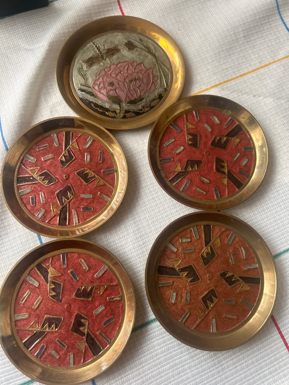 Set van 5 vintage messing onderzetters, Made in India, Antiek en Kunst, Ophalen of Verzenden