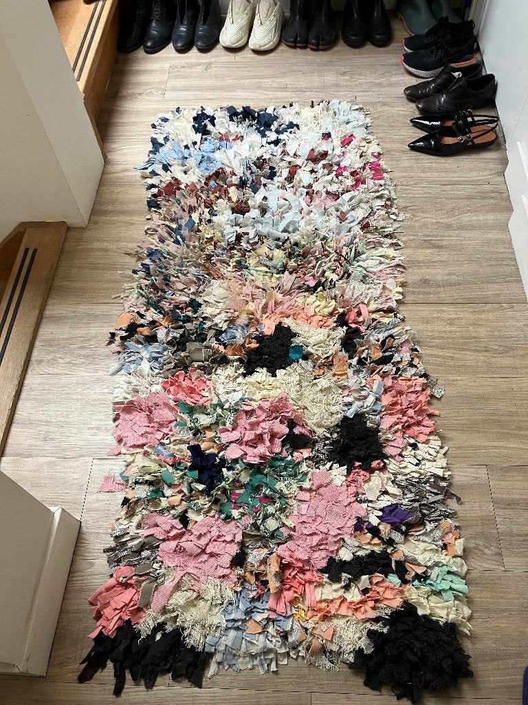 Boucherouite tapijt uit Morocco / Berber rug from Morocco, Huis en Inrichting, Stoffering | Tapijten en Kleden, Ophalen, Crème