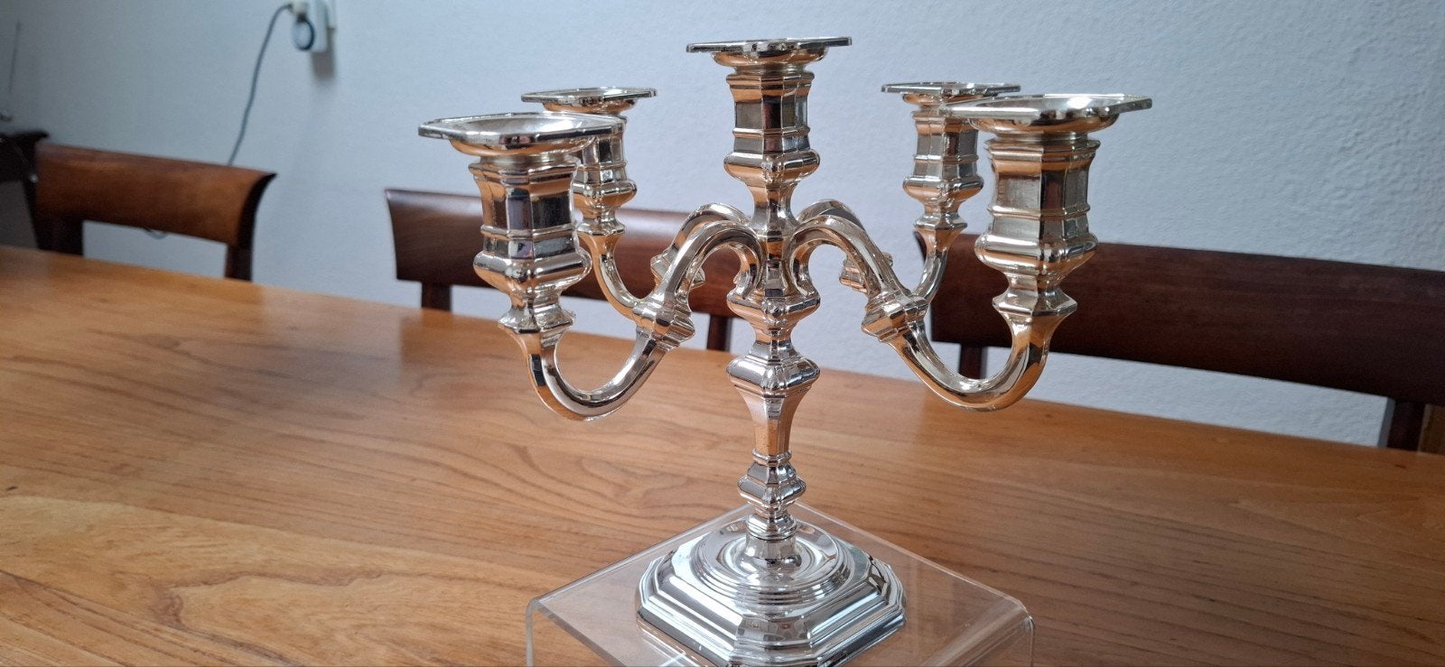 Zware Verzilverde 5-Armige Kandelaar - BMF Duits Vintage, Ophalen of Verzenden, Zilver