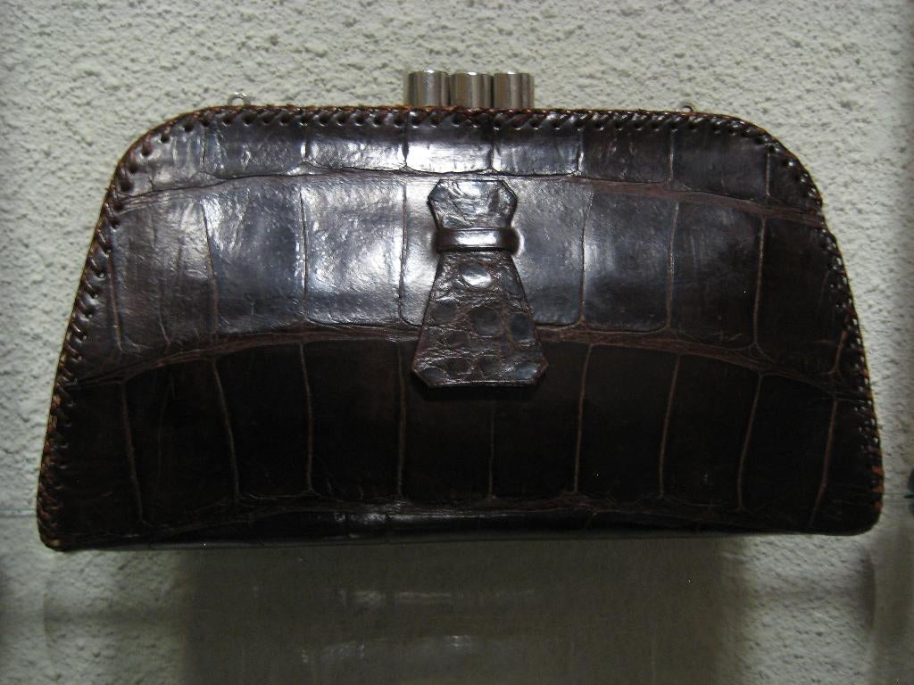 Art deco krokodil lederen tas, Ophalen, Gebruikt, Bruin, Avondtasje