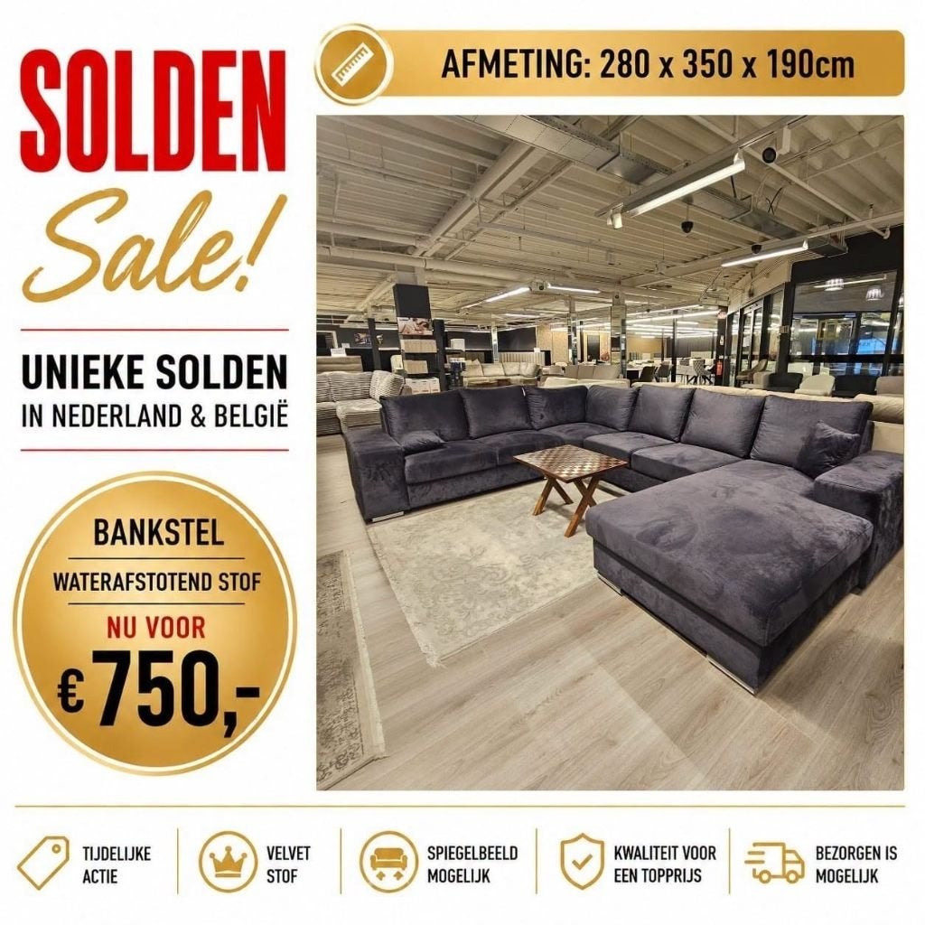 Waterproof XXL Hoekbank Velours Velvet 280x350x190cm Grijs