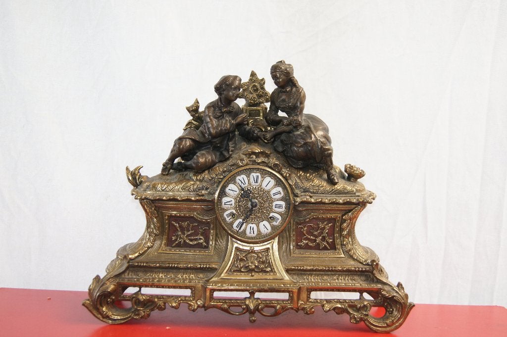 Schouwklok met figuren ( Brons, Antiek en Kunst, Ophalen of Verzenden