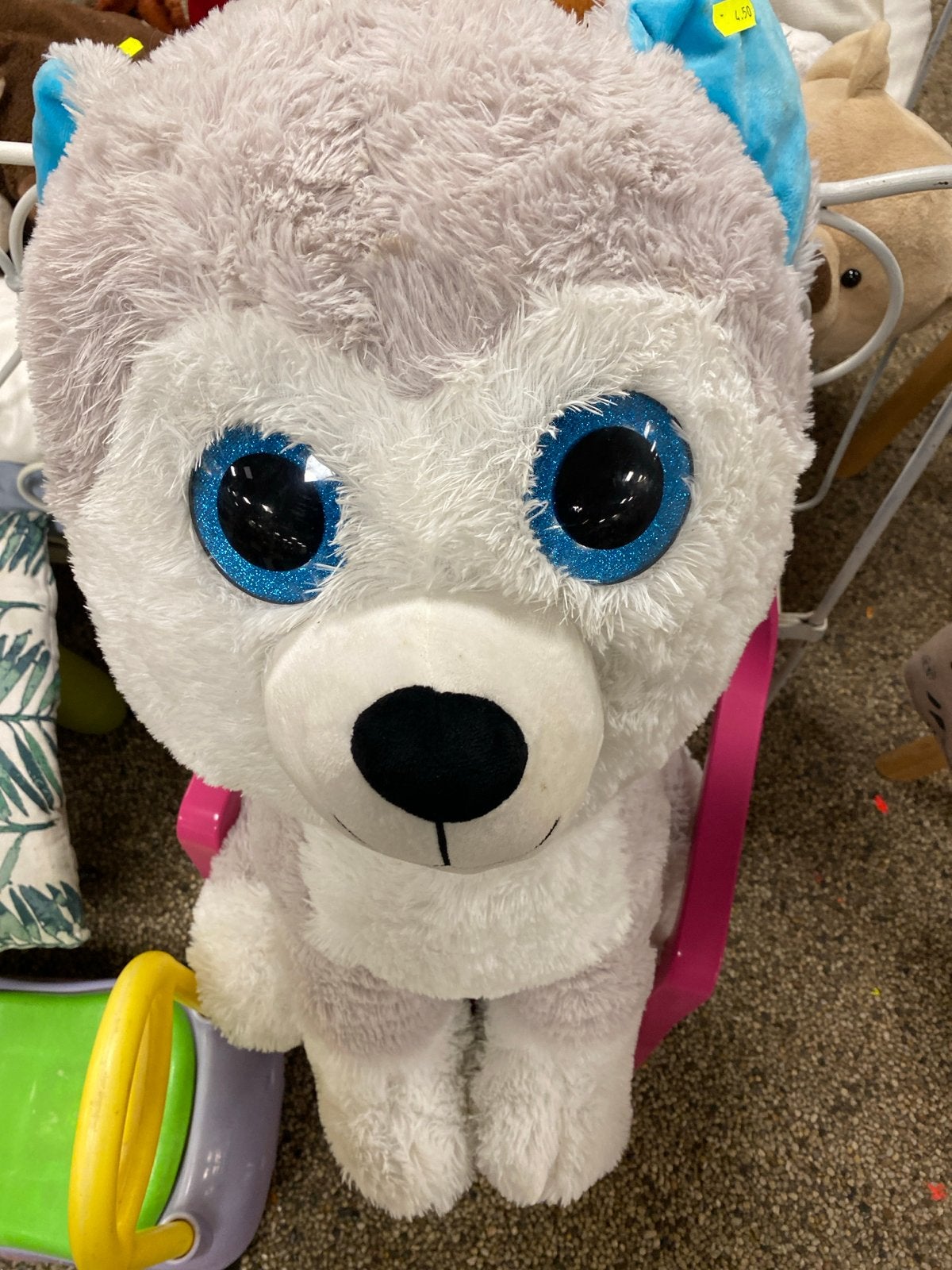 Grote Husky Knuffel met Glinsterende Ogen, Ophalen, Overige karakters, Grijs, Hond