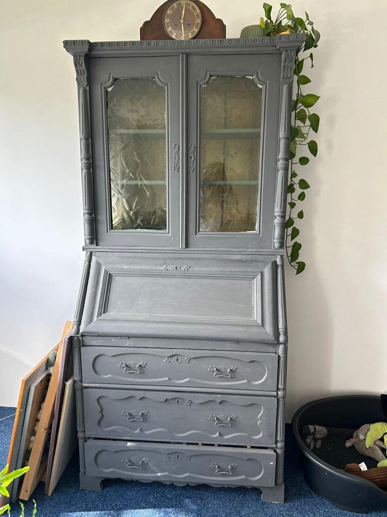 Buffetkast / secretaire, rond 1930, grijs geverfd, Ophalen