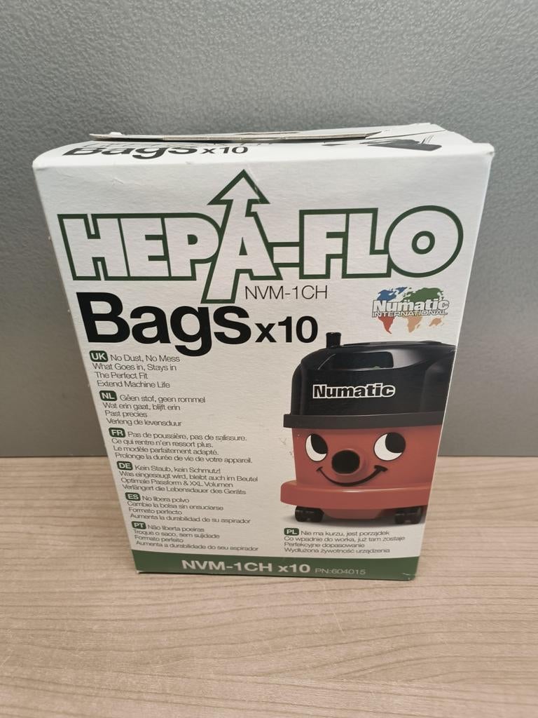Numatic HEPA-FLO NVM-1CH Stofzuigerzakken (10 stuks), Witgoed en Apparatuur, Stofzuigers, Stofzak, Inclusief accessoires, Numatic