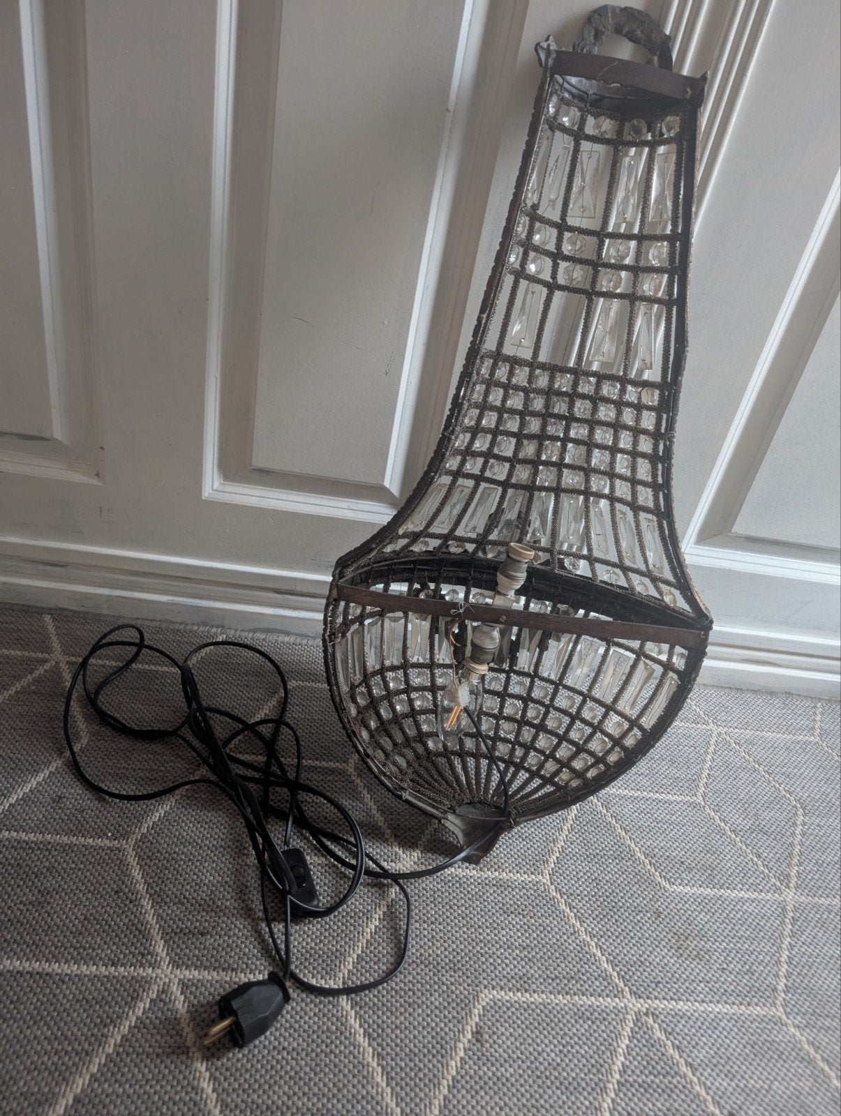 Grote Franse Montgolfière lamp – kristal & messing/bronze –, Antiek en Kunst, Ophalen
